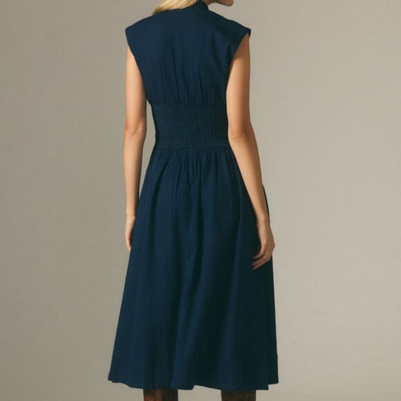 Anthropologie Maeve Cap-Sleeve V-Neck Smocked Midi Dress Size XSP 36221 - Picture 5 of 13